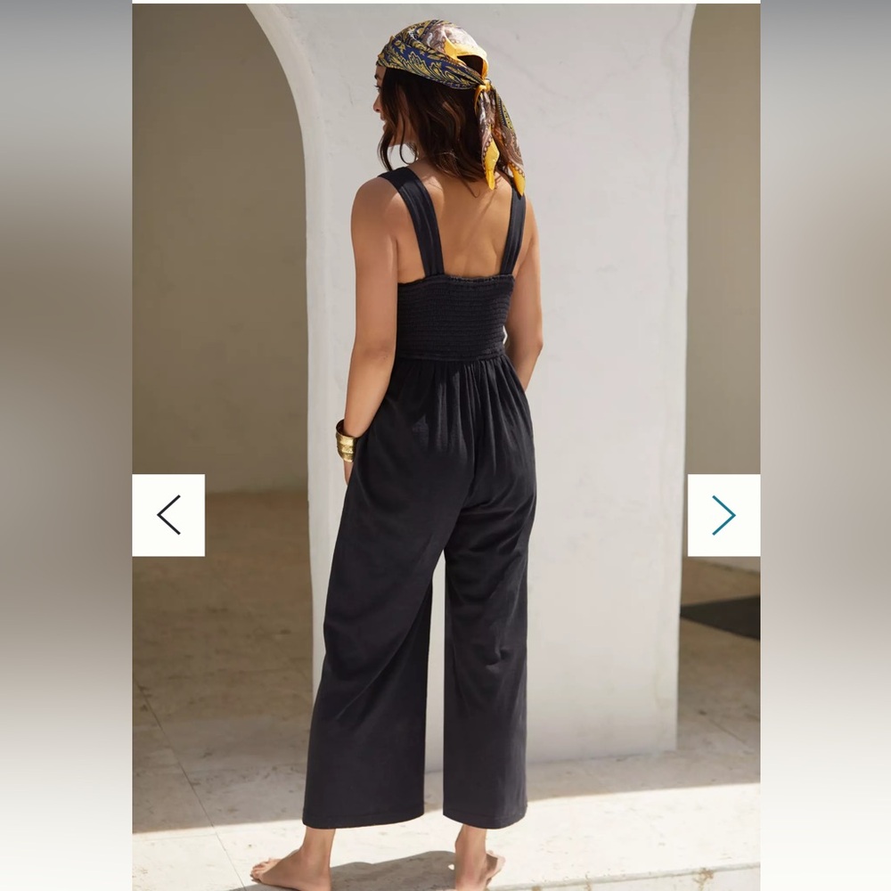 Anthropologie Black Smocked-Waist Wide-Leg Jumpsuit - Picture 3 of 6